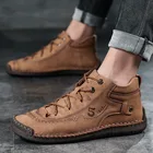 Мужские кожаные ботинки, уличные теплые ботинки до щиколотки, на плоской подошве, с плюшевой подкладкой, размер 48, для зимы