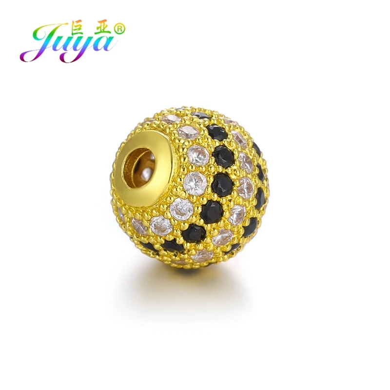 10mm GoldBlack Juya DIY ювелирные изделия металлические бусины микро паве циркон 10 мм Starburst круглый шар бусины для женщин мужские украшения из бисера Изготовление - Цвет: 10mm GoldBlack