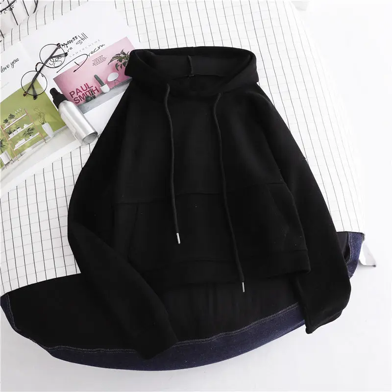 

2021 latest autumn and winter hooded sweater women's trendy Plush loose student long sleeve top