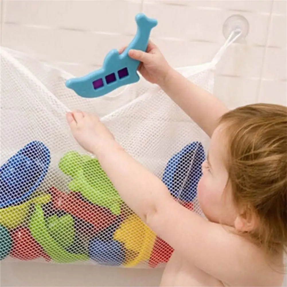 Baby Bath Bathtub Toy Mesh Net Storage Bag Organizer Holder Bathroom Organiser With 2 Suction Cup Hook 45 x 35cm White