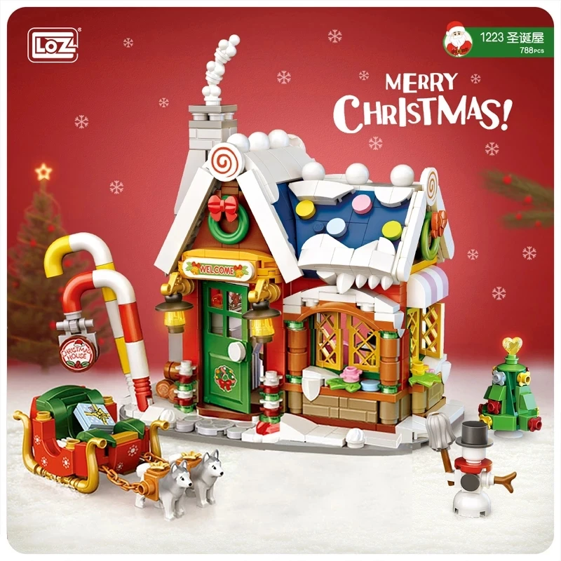 788pcs Loz Mini Blocks Architecture Merry Christmas House Santa Claus Snowman Tree Deer Building Blocks Bricks Toy For Kids Gift images - 4