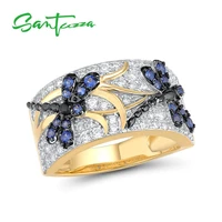santuzza silver rings for woman sparkling blue spinels white cubic zirconia genuine 100 925 sterling silver ring fine jewelry