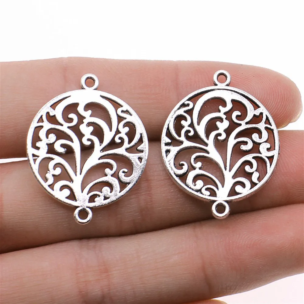 

Bulk Charms Pendants 1pcs Round Pattern Connector Connectors bracelet charms for jewelry making 24x30mm