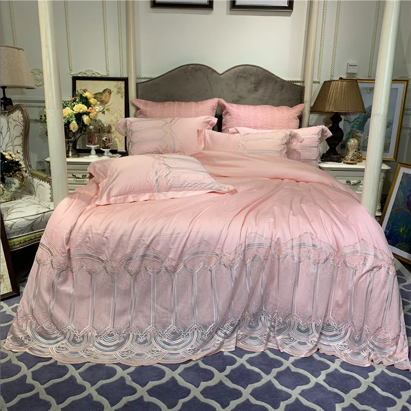 

4pcs 600TC Egyptian Cotton Royal Luxury Bedding set King Queen Size lace Bed set Duvet Cover Bedsheet set parrure de lit