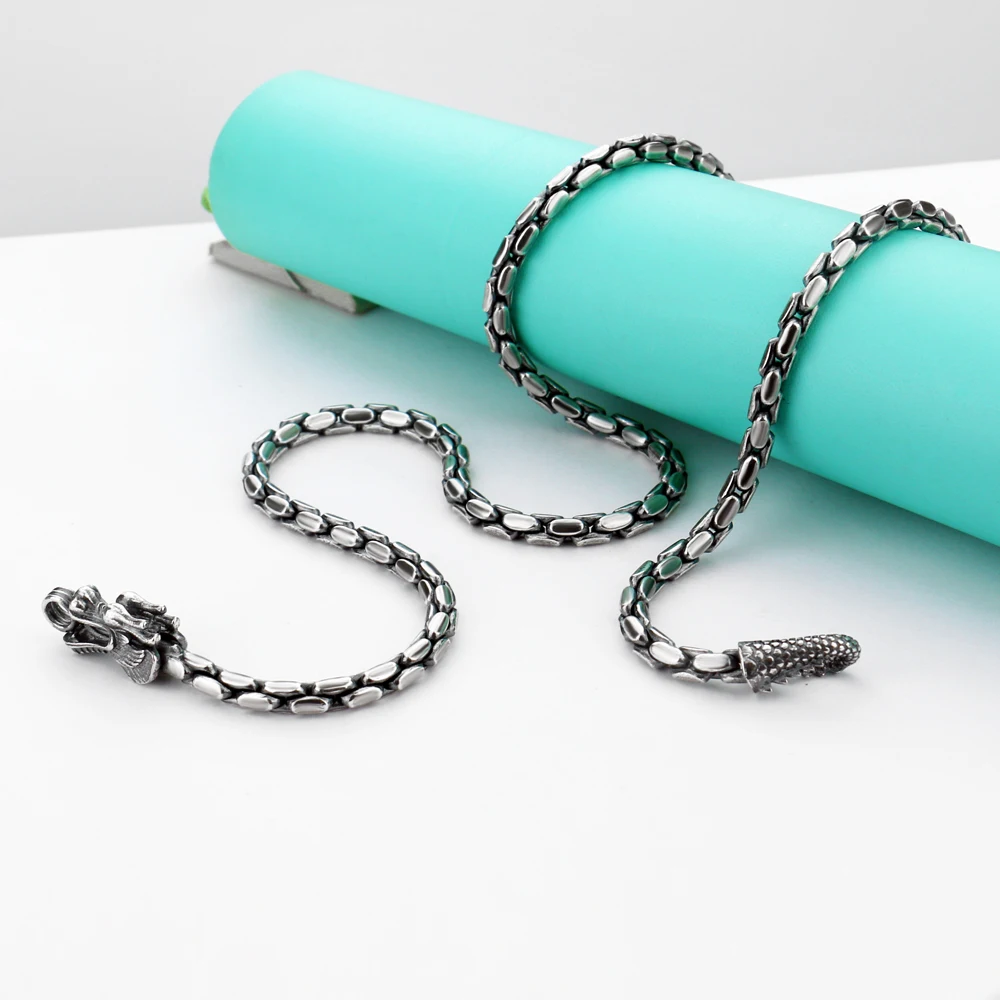 Ожерелье из серебра 925 пробы в этническом стиле цепочка тайского с драконом 56 см