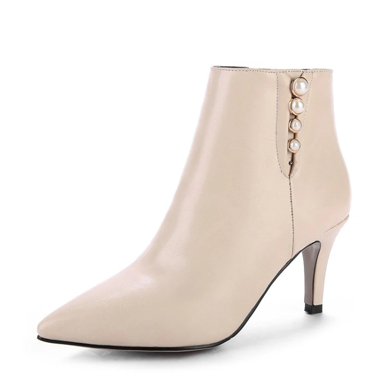 

Plus Size 10 11 12 boots women shoes ankle boots for women ladies boots shoes woman winter Pearl trim side zipper tapered heel