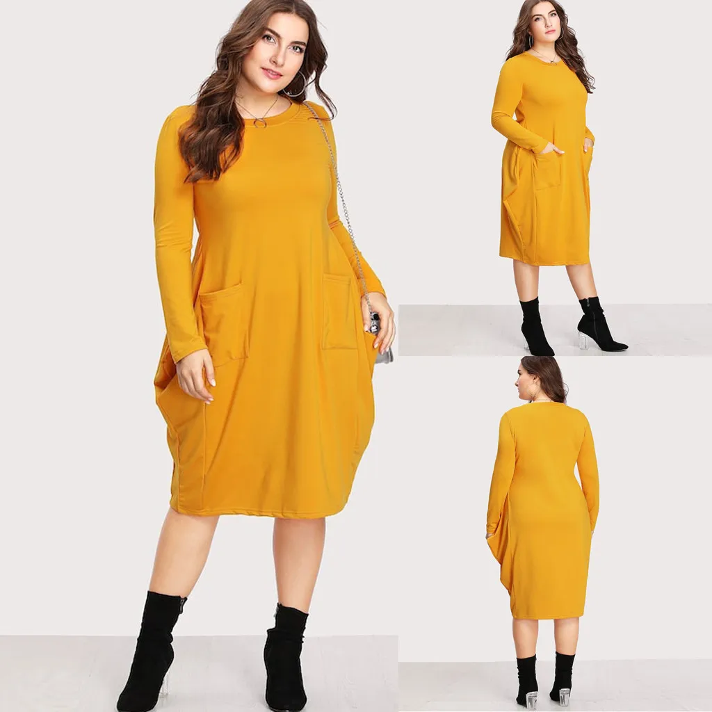 Платье женское ropa mujer vestidos de verano платья vestidos verano mujer robe femme plus повседневное однотонное XL-5XL с длинными рукавами Z4