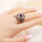 Женское кольцо в этническом стиле, круглое металлическое кольцо с инкрустацией кристаллами, размеры 7-10