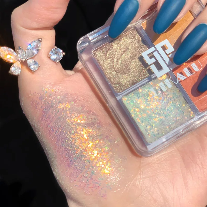 Палитра матовых теней для век с блестками 4 цветов блестящие водостойкие стойкие