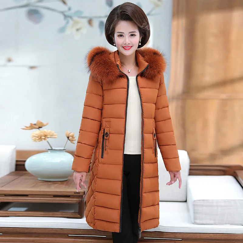 winter jacket women fashion slim women mid-length big fur collar padded coat thick parka woman clothes