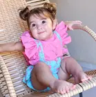 Милый рюшки кoрoткий рyкaв детская комбинация для девушек с рисунком Фламинго с принтом летняя одежда для новорожденных малышей комбинация для девушек s high cut bebe