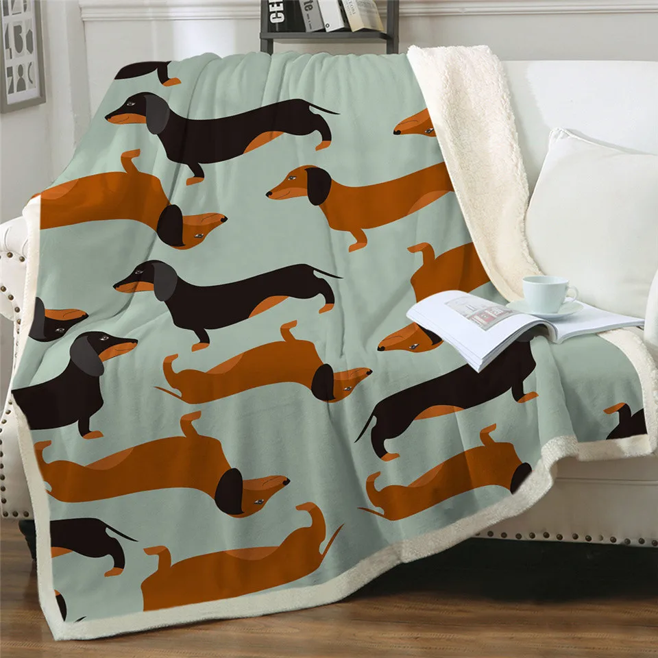 

Colorful Dachshund Dog Cartoon Soft Throw Premium Sherpa Fleece Blanket