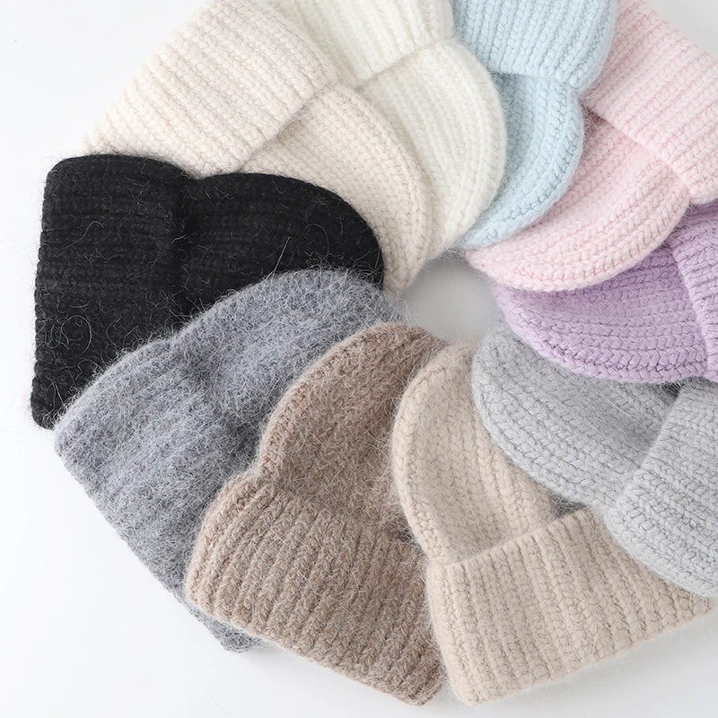 

Rabbit Fur Fluffy Soft Warm Beanie Winter Hat for Women Wool Bonnet Thick Knitted beautiful Skullies Beanies Angora Knit cap