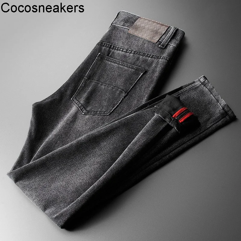 

Comfortable and unrestrained light luxury washed elastic cotton simple and versatile men's black gray jeans autumn and winter
