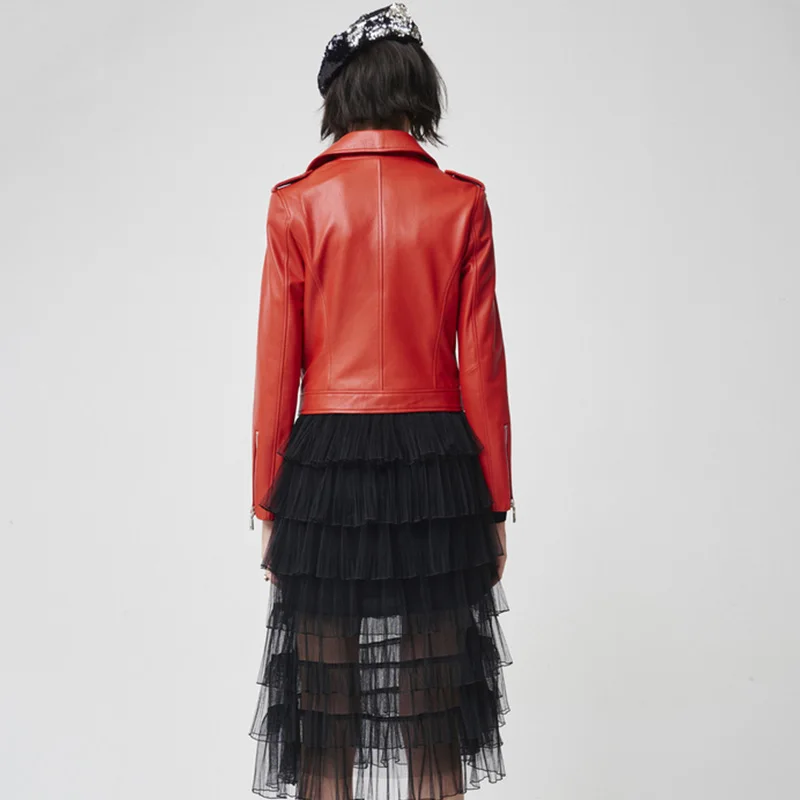 

2021 New Women's Faux Leather Jacket PU Motorcycle Red Coat Loose Female Street Wear Black Punk Coat