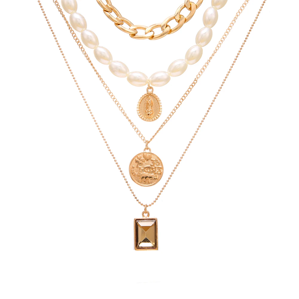 Женское ожерелье с подвеской FAMSHIN винтажное золотым крестом и жемчугом в