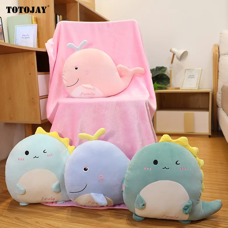 

Cute Plush Animals Soft Pillow Stuffed Dinosaur Unicorn Whale Pig Totoro Husky Plush Toys Winter Hand Warmer with Blanket