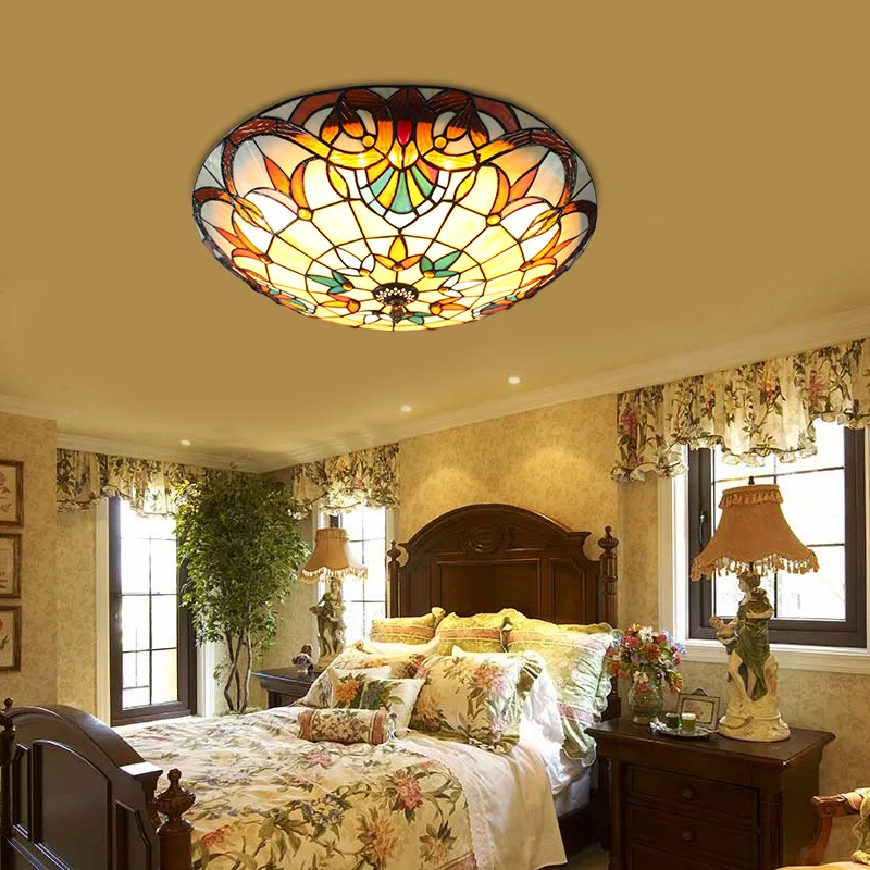 Европейский барочный витражный Светильник Тиффани пасторальный круглый