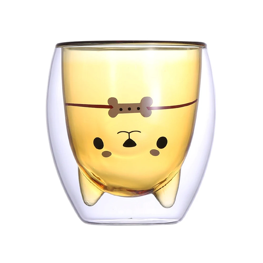 

Cute Glass Mug 3D 2-Tier Lovely Puppy Bear Glasses Heat-Resistant Double Wall Coffee Cup Milk Juice Drinking Cup Christmas Gift