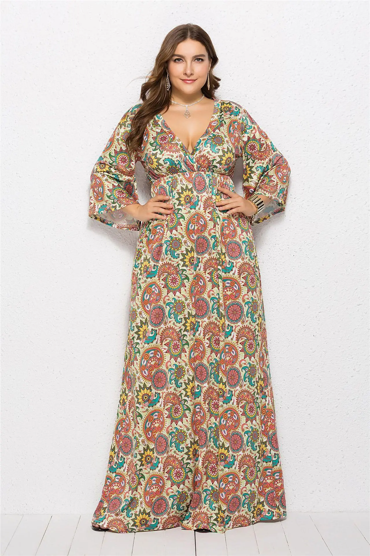 Для женщин богемный с длинными рукавами вечерние v-образным вырезом из