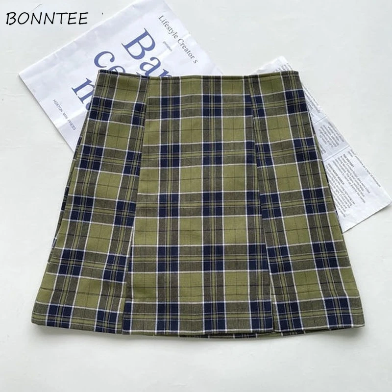 

Юбка женская клетчатая с разрезом, пикантная модная универсальная мини-юбка в стиле преппи для девушек, с завышенной талией, в винтажном ретро-стиле, для отдыха