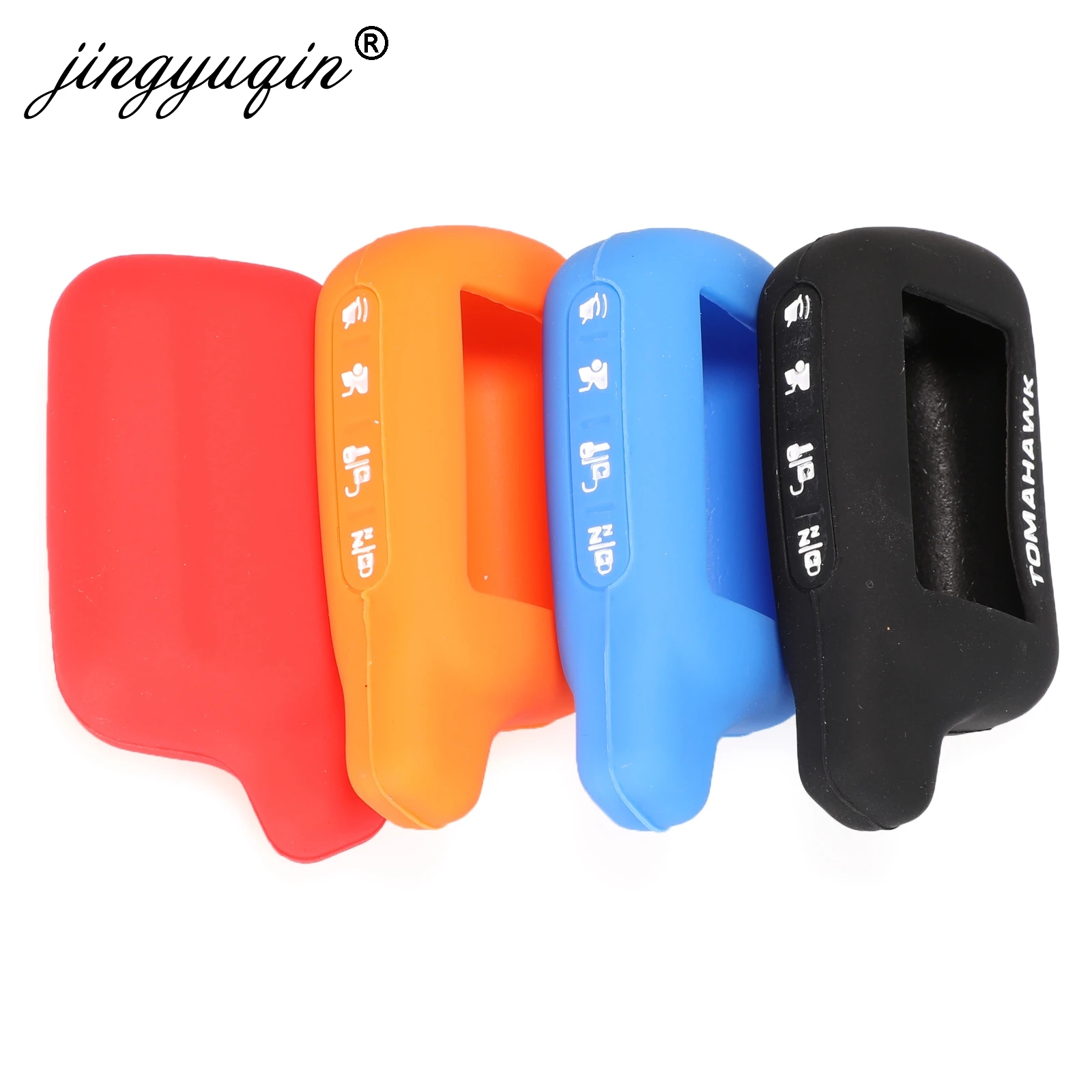 

jingyuqin 30pcs 4 Buttons Silicone Car Key Case Cover 2-Way Car Alarm System LCD For Tomahawk X5 Remote Control Keychain Cover