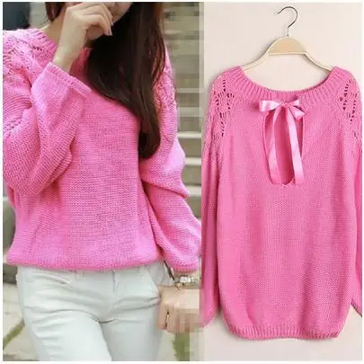 

Women sweater New knitted Pullovers sale promotion direct selling sweet bowknot belt loose turtleneck sweaters women fashion