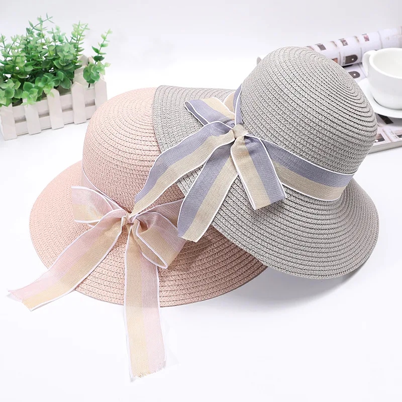 

Female Summer New Outdoor Sunscreen Sunshade Straw Cap Women Casual Travel Big Brim Bow Beach Sun Hat