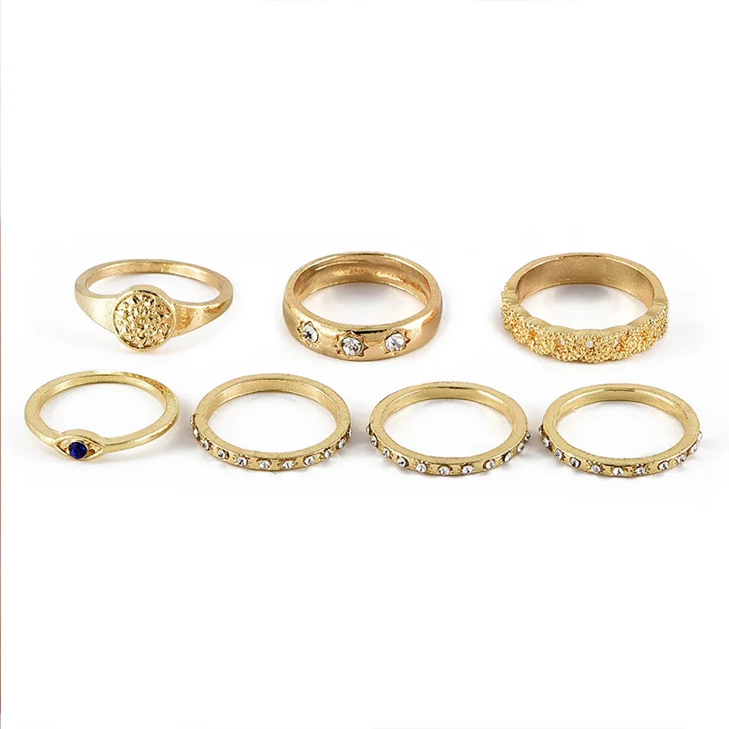 7 шт./компл. простые женские кольца с подсолнухами глазами и голубыми кристаллами