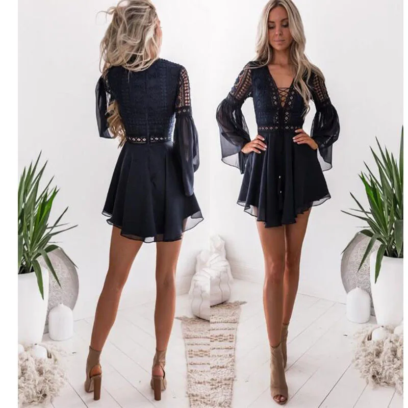 

New Mini Dress Women White Dresses Office Summer Tank Spring Boho Fashion Party Womens Clothing Long Sleeve Lace Casual Clothes