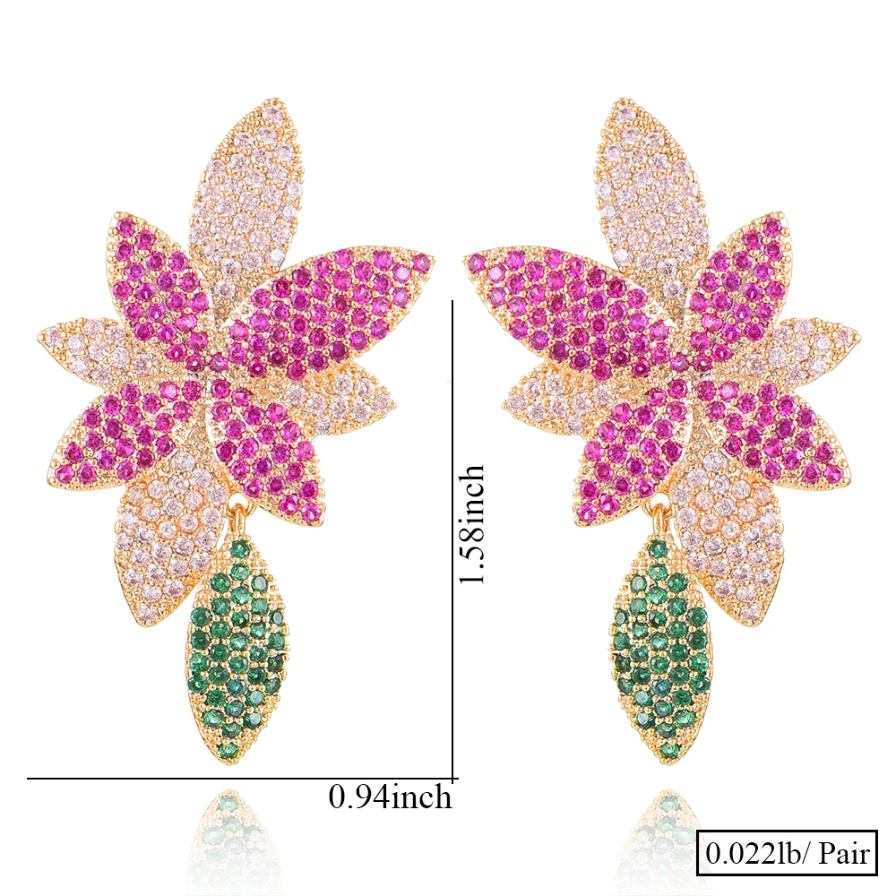 

SISCATHY Romantic Noble High Quality Flower Dangle Earrings with Zircon Paved Earrings Charm Jewelry Wedding Earrings New Hot