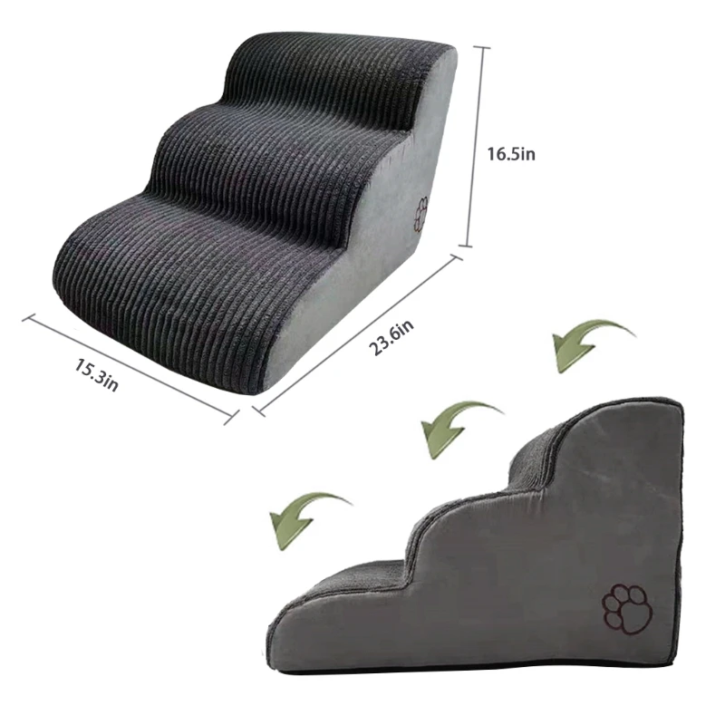 

Pet Stairs Non-Slip 3-Step Dog Stairs Dog Steps for Bed Sponge Pet Step for Cats Dogs Climbing High Bed and Couch P9JE