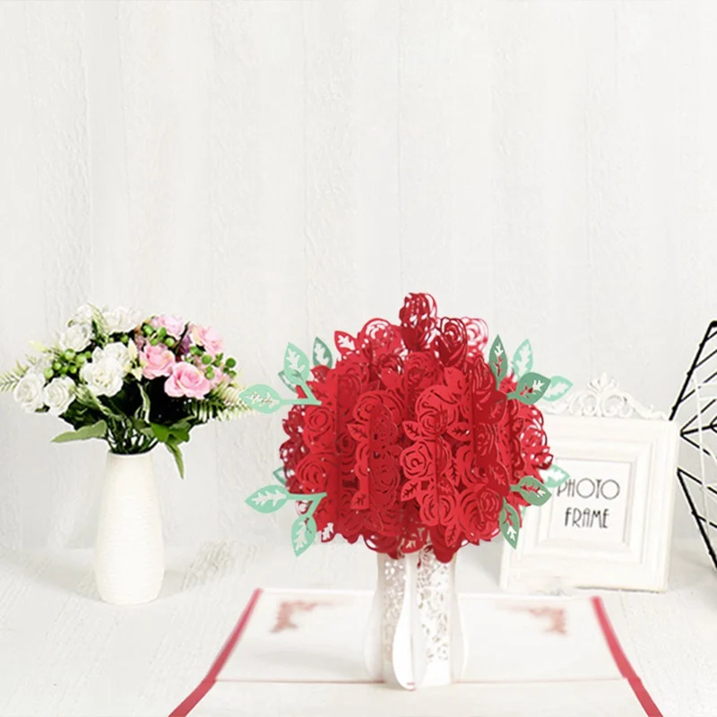 Красная роза букет 3D всплывающие поздравительные открытки на все случаи жизни