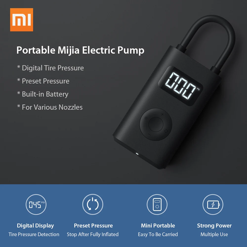 Портативный умный цифровой датчик давления в шинах Xiaomi Mijia электрический насос