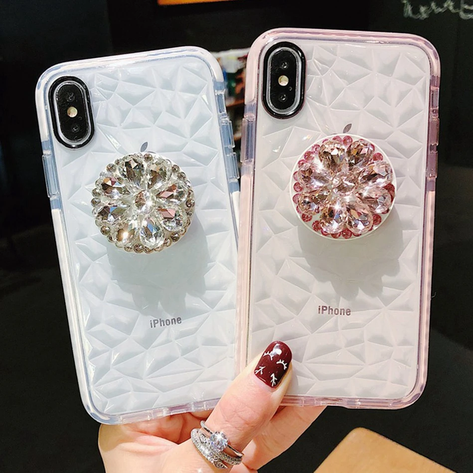 Роскошный 3D Блестящий бриллиантовый чехол с подставкой для iPhone X XR XS 11 Pro Max 6S 7 8 Plus