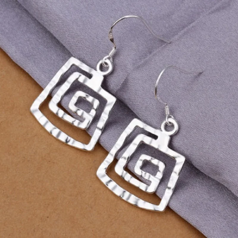 

Wholesale 925 Sterling Silver New Quadrate Screw Thread Dangle Earrings