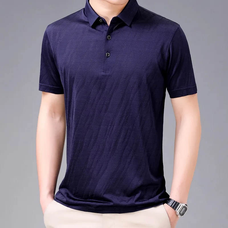

Summer thin men's T-shirt short sleeve 100% silk light and breathable business large size middle-aged and old men's T-shirt