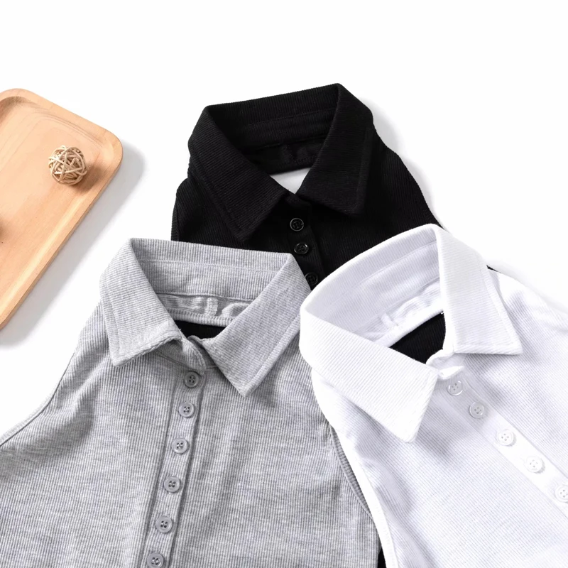 Женская укороченная майка-поло в рубчик с застежкой-молнией спереди | одежда