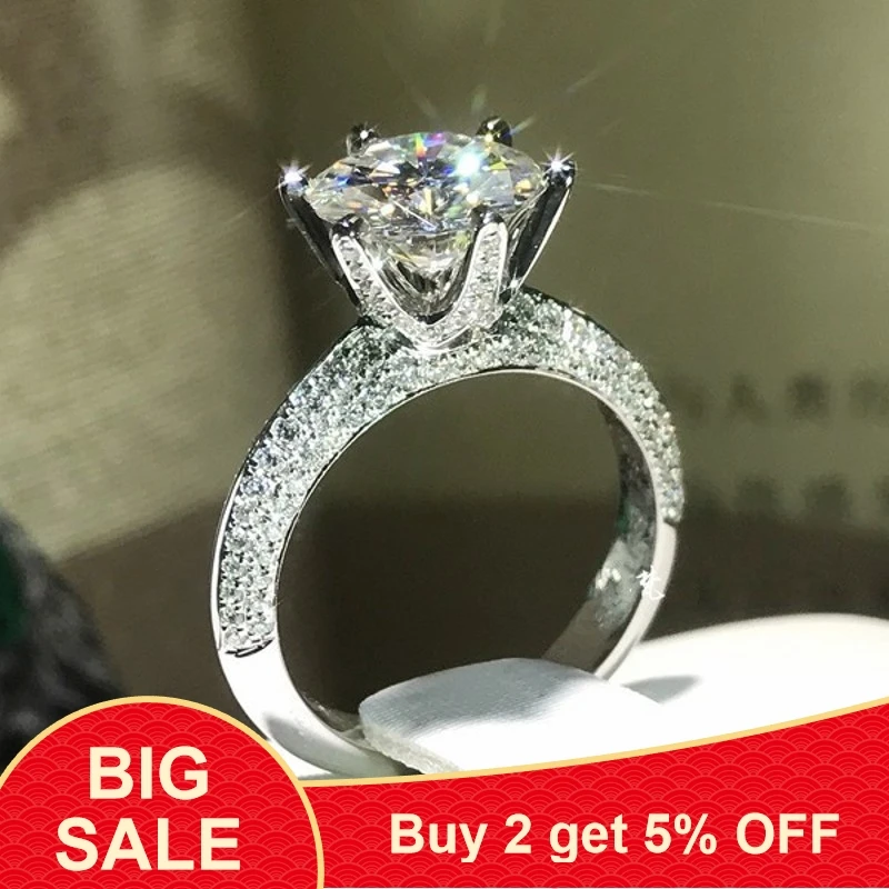 Классическое женское 100% цельное кольцо из стерлингового серебра 925 пробы 1ct Sona 5A с