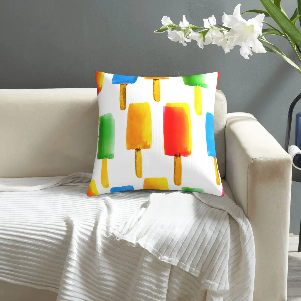 

Seamless Watercolor Pattern With Ice Cream On Stick pillowcase printed cushion cover sofa waist pillow pillow cover