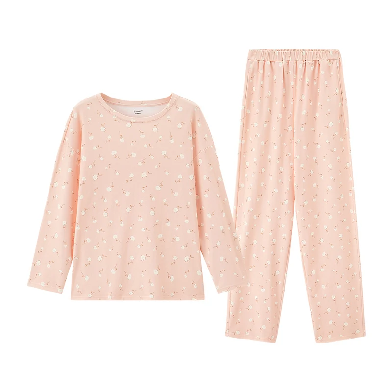 

INMAN Spring Autumn Home Wear Outing Leisure Pajamas Long Sleeve Loose Printed 2-Pieces Set Women's T-shirts Tops and