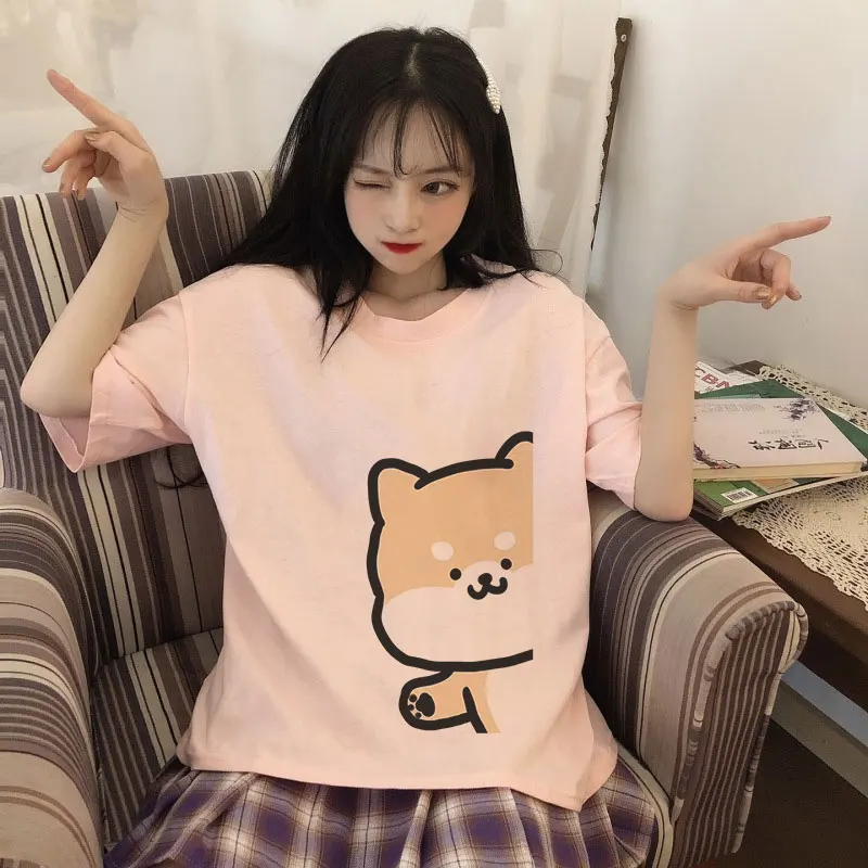 

Summer Harajuku Aesthetic Short Sleeve Femme Tops Kawaii Pink Pig Printing Pattern Cute Tshirt Vogue Vintage Funny Women Clothes