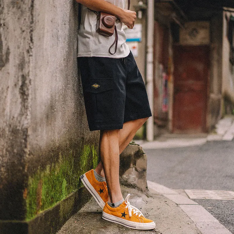 Шорты-карго мужские хлопковые цвета хаки до колен со средней талией с