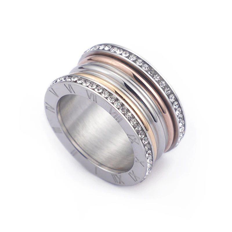 Dicotico Stainless Steel Cubic Zirconia Wedding Rings for Women, Roman Numerals, Multiple Colors, Anillos Mujer Jewelry, Bague Femme image 2