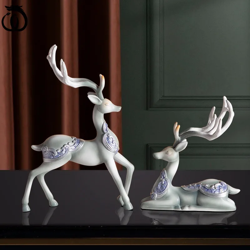 

Sika Deer Statue Cute Couples Animal Art Sculpture Figurine Luxurious Modern Home Decor LivingRoom Accessorie Office Ideas Gifts