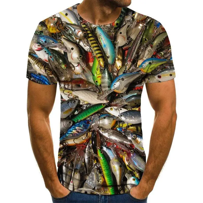 

Men's summer new style 3D printed fish pattern youth handsome men's T-shirt hip-hop short-sleeved men's and women's casual T-shi