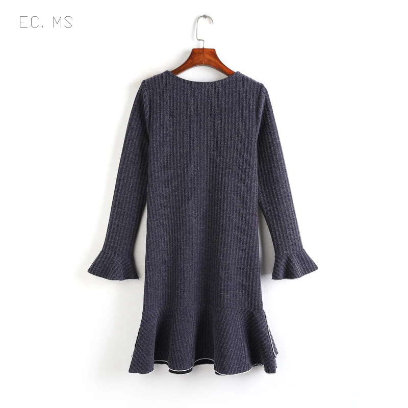 EC.MS Женское Платье Falbala белый доллар воротник крышка живота Bodycon платья | Женская