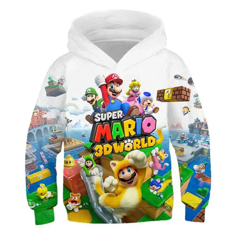 

Boys' Hoodie Plush sweater Mario Sweatshirt 3D printing Plush sweater girls' fashion warm sweater long sleeve garment top