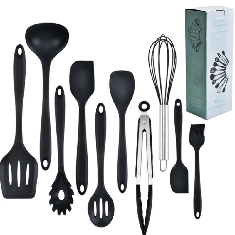 

Kitchen Tools 10PCS Solid Color Silicone Kitchen Utensils Sets Heat Resistant Nonstick Baking Cooking Tools Kitchenware