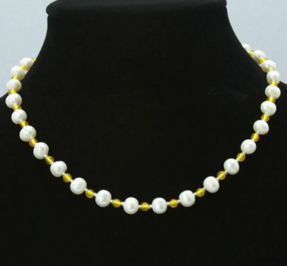 Бесплатная доставка Модное 7-8 мм Натуральное белое акоя пресноводный жемчуг 4